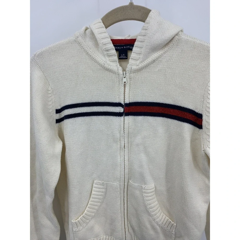 Tommy Hilfiger Girl's Large Full Zip Hooded Sweater Cardigan Preppy